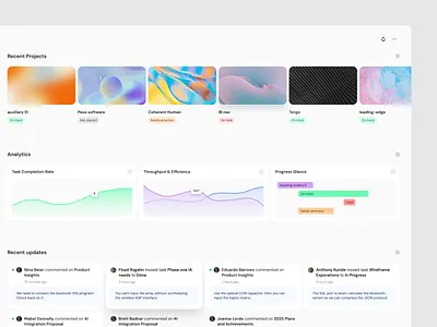 Workspace overview analytics app badges card cards dashboard design system notifications recent updates ui ux web app