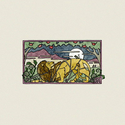 The Lion & The Mouse book editorial fable folk folk art illustration lion literary pen and ink pen drawing story traditional watercolor