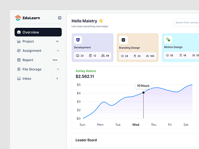 Educational Dashboard Design app application assignment branding dashboard design education graphic design illustration learn learning overview project ui user interface ux uxui web