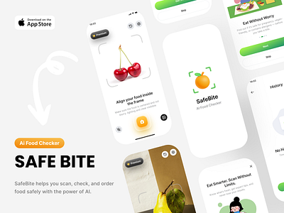 SafeBite – AI Food Scanner & Allergen Checker App Design aifood allergenchekcer app appdesign cleanui figma food foodchecker foodscanner foodtech healthapp ios nutritionapp productdesign safefood vegan