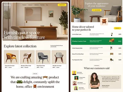 kernova - Furniture Landing Page Website 3d design figma furniture graphic design ui web design website website design