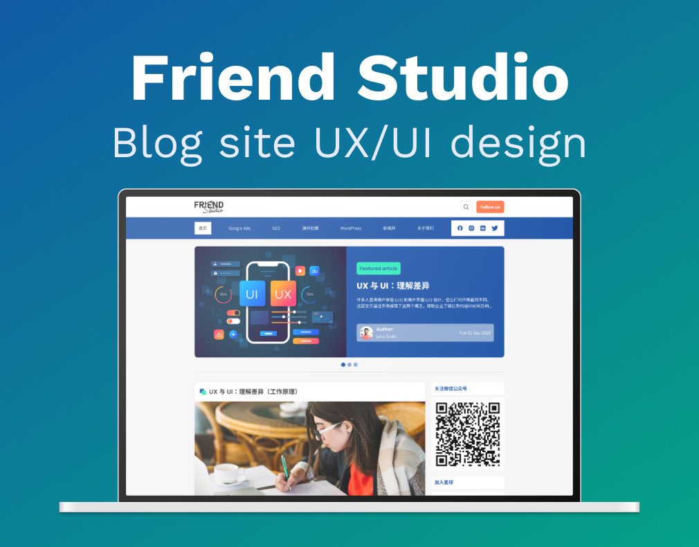 Friend Studio - A learning blog page design for digital services blog design blog ui content strategy design case study design solution scalable design seo ui ui design ui portfolio ui trends user engagement ux design ux portfolio ux research web design web ux website project wordpress