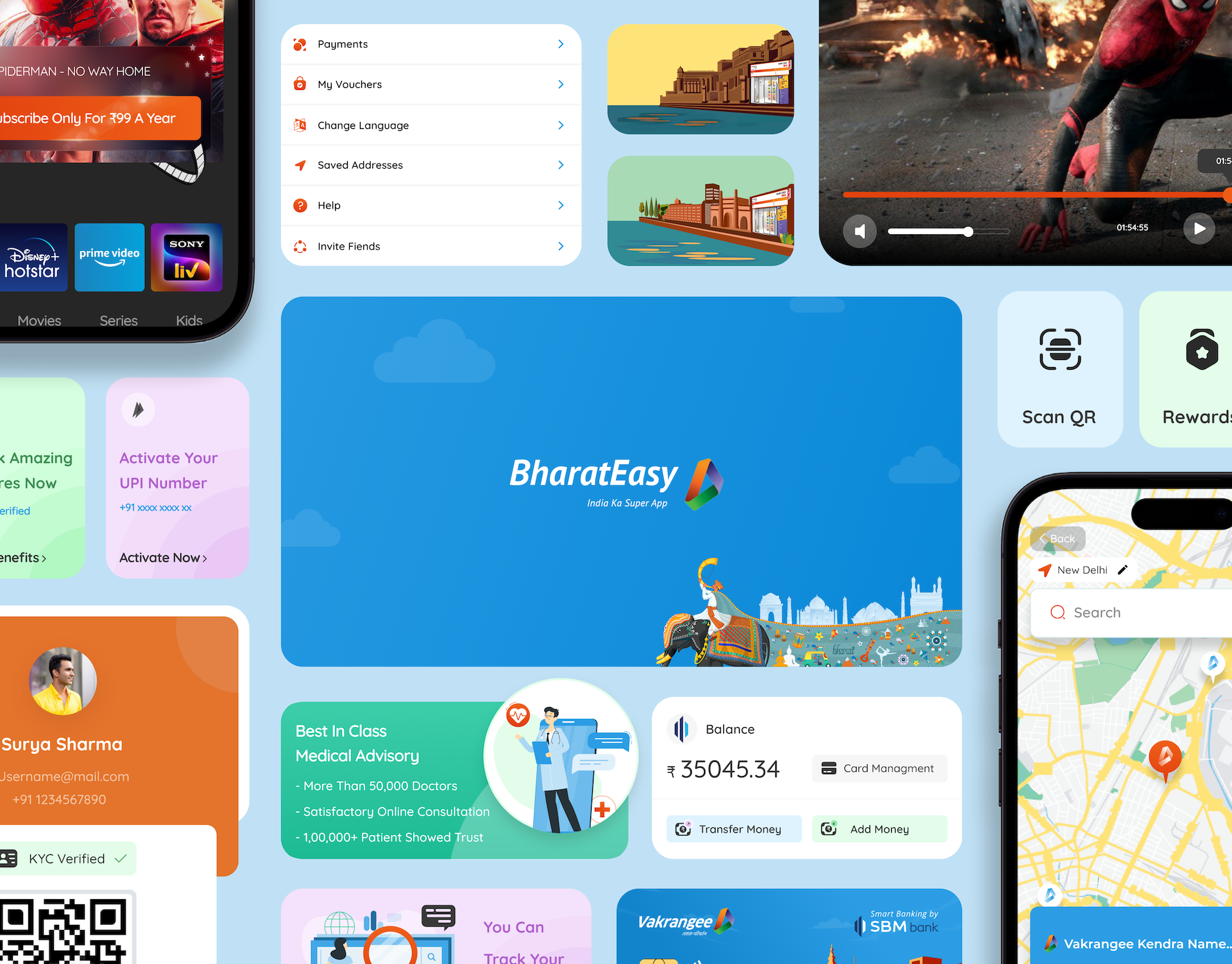 BharatEasy App UI/UX Design app design design system graphic design motion graphics research super app design ui ux