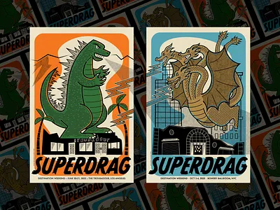 Superdrag Gig posters design gig poster godzilla graphic design illustration king ghidorah monsters poster design typography vector
