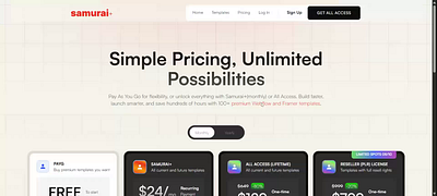 SAMURAI+ PLR & Lifetime Access Webflow/Framer Templates branding figma figmatemplates framer framertemplates plrlicense resellingtemplates ui webflow webflowtemplates