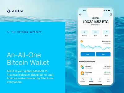 Aqua Wallet Redesign Concept ai app design bitcoin blue chart crypto crypto app dashbaord geist geist mono ios list view midjourney product design qr transactions ui ux wallet water