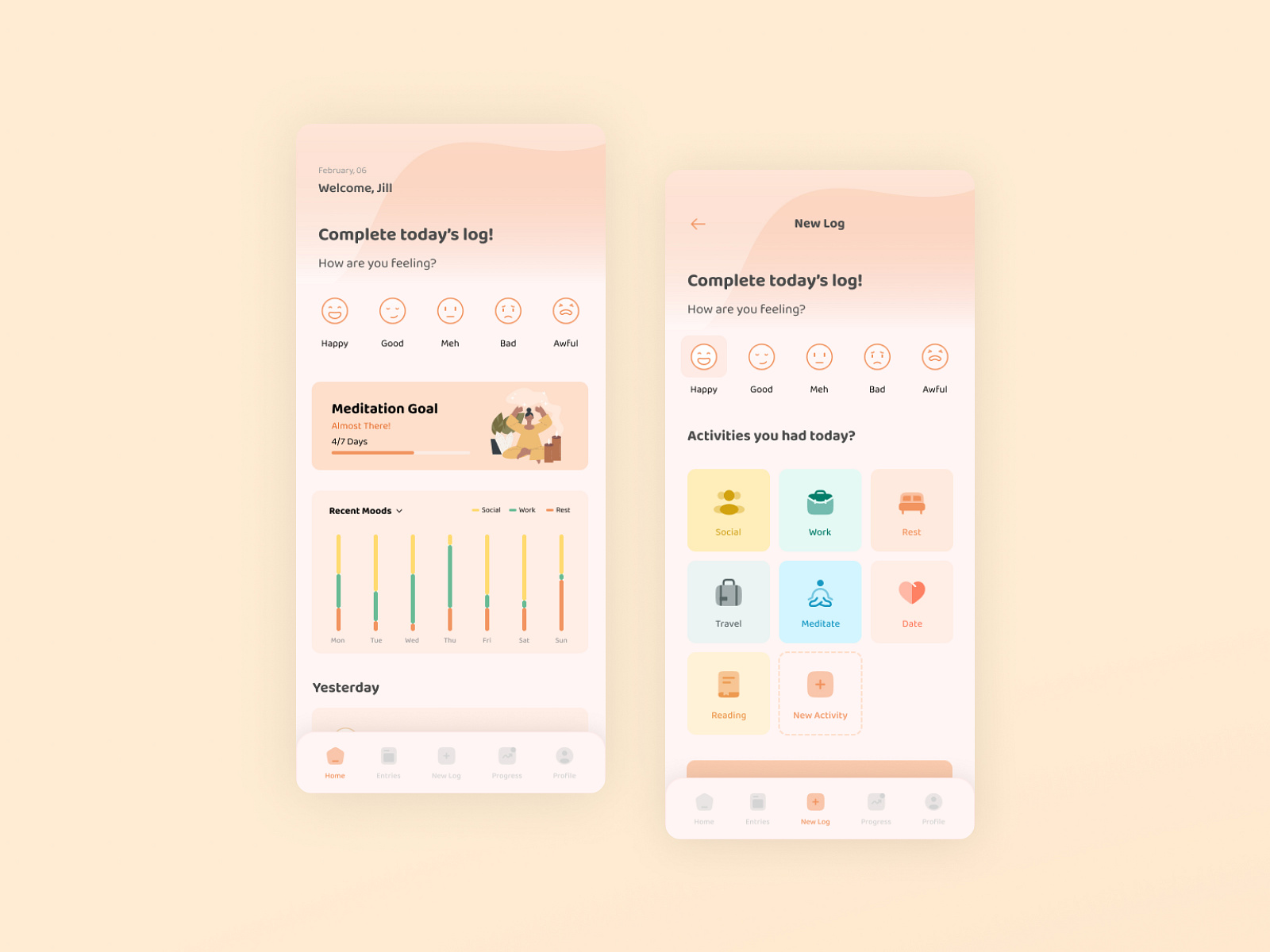 Mood Tracker UI by Antonio Hristovski on Dribbble