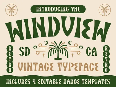 Windview Typeface | A Vintage Stencil Font badge templates badges lettering nienowbrand palm tree retro font stencil font type design typography vintage font wind windview font