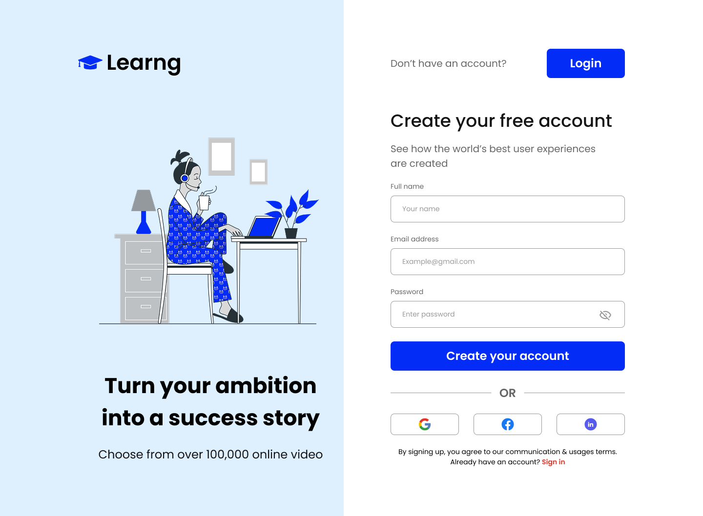 Signup form LMS branding business design lms product design register signup uiux