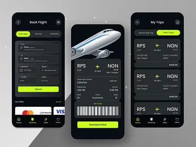 “Flight Booking App – Dark Mode UI/UX” design figma graphic design ui ui ux user experience user interface ux