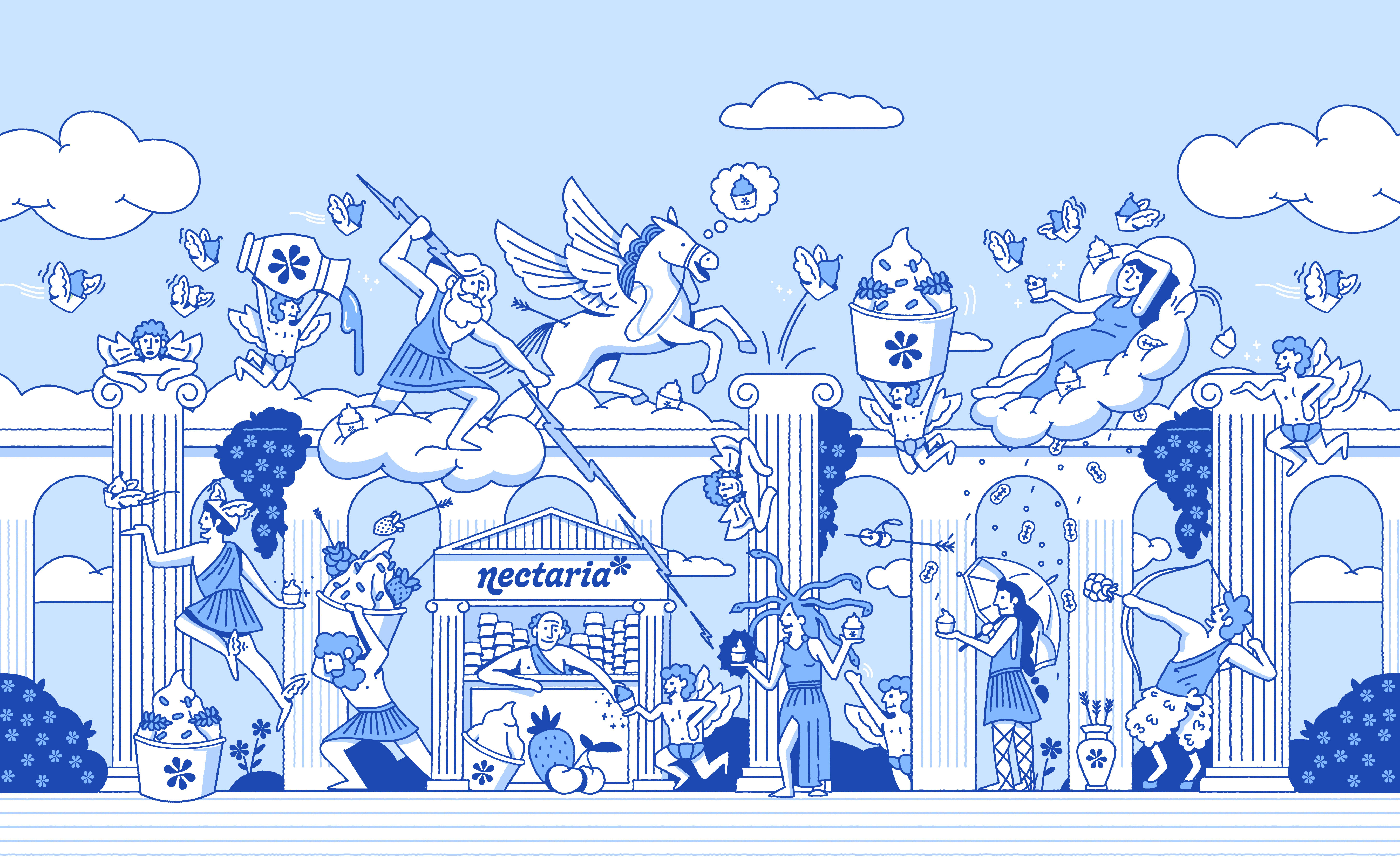 Nectaria - Ilustración blue branding colombia design god grece ice cream illustration medellin texture vector yogurt zeus