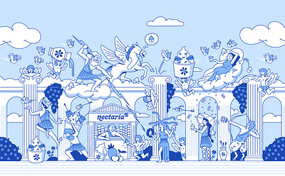 Nectaria - Ilustración blue branding colombia design god grece ice cream illustration medellin texture vector yogurt zeus