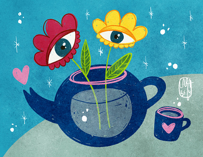 Spring Tea cup flowers food illustration mug spring tea teapot