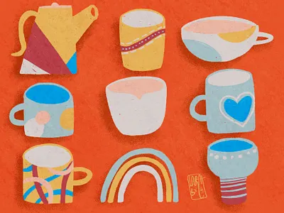 My favourite Mugs coffee drink heart illustration mug pottery rainbow tea