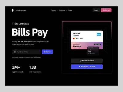 Landing UI app ui bills pay black credit card dark mode dark ui dstudio finance landing page landing ui motion graphics product design typography ui ui ux user experience ux web app web design website