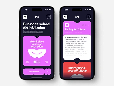 Business school website redesign for mobile use | Lazarev. adaptation adaptive app application article business button cards design home homescreen interaction mobile navigation programs school ui ukraine ux