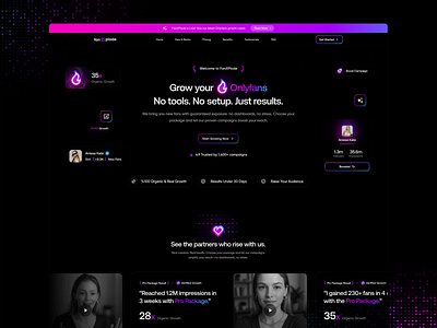 Onlyfans Marketing Website Hero Header agency dark theme dark ui landing page marketing agency only fans onlyfans saas saas landing page smm panel ui uidesign