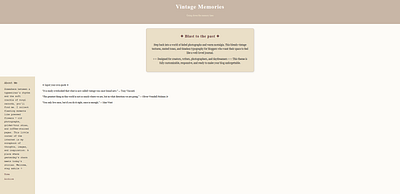Vintage Memories Concept Design app archive concept conceptdesign creative creativespace digitaldesign graphic design illustration inspiration journal like for like memory minimal product design ui vintagedesign webdesign website writing