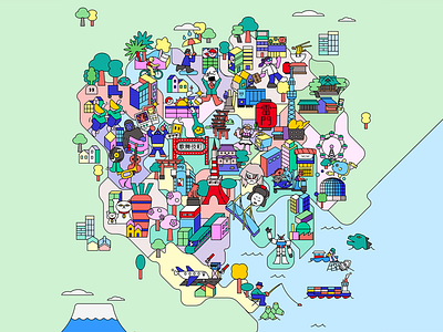 23 Wards of Tokyo character character design design ill illustration map retro vector