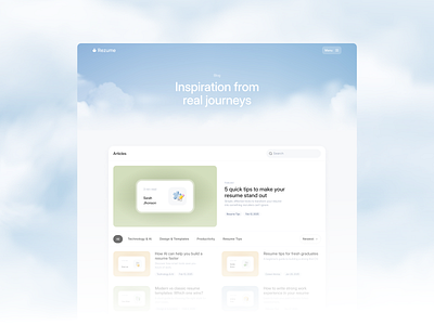 Rezume - AI Resume Builder App [Blog Page] article page blog blog page clean cv builder blog page journal modern resume blog page resume builder blog page ui ux web web design website