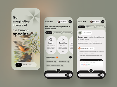 AI-Powered Chat Experience: The Fusion of ChatGPT & Midjourney ai app app design bot chat chatbot communication creative design digital art glass gpt ios message mobile onboarding smart app ui uiux ux