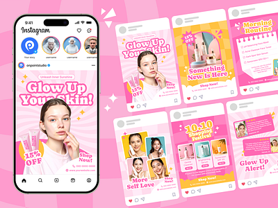 Cosmetic Skincare Social Media Post Instagram Carousel beauty bodycare carousel cosmetic design facebook glowing instagram instagram story make up posting skincare social media women