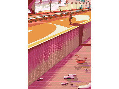 Dry beach dry editorial editorial illustration hand drawn swimming pool