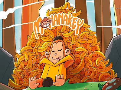 Monanakey - Monkey & Banana Illustration animal banana illustration book story character fruit illustration graphic design habito hatypo illustration jungle mascot monkey
