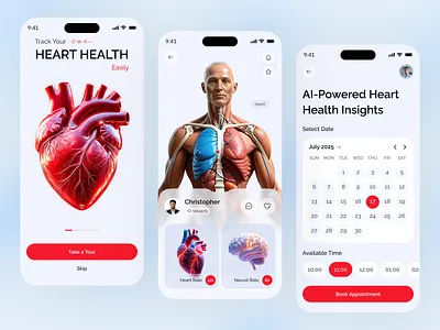 AI Heart Rate Monitor Mobile App UIUX ai ai health ai health assistant application clean doctor health health care health tracker app heart mobile mobile app smart health uiux wellness ui kit