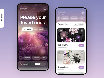 NFT Flowers Shop design flowers glass ios midjourney mobile app nft shop site ui ux