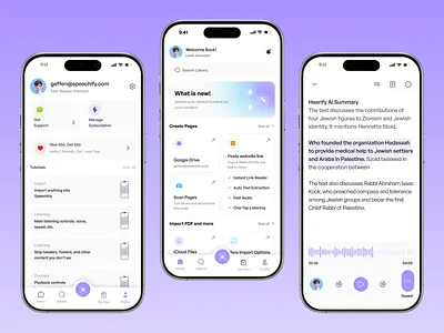 Text to Speech - Mobile App. ai text to speech app ai text to voice app ai voice generator app app design application artificial inteligence audio deep learning home page interface mashine learning mobile app neural networks profile page text text to speech ui uiux ux
