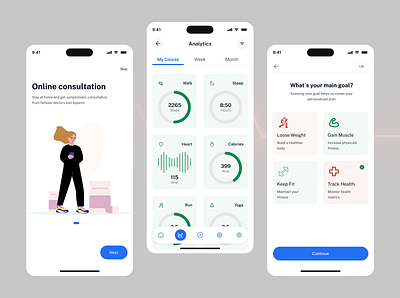 Health Monitoring Mobile App appinspiration calorie tracke cleaninterface design inspiration figma design fitness app fitness tracker health app health monitoring health tech minimal design mobile app design mobile u sleep tracker step counter ui showcase uidesign ux inspiration wellness app