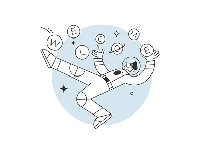Welcome character for @12kosmonavtov 2022 astronaut character character design cosmic creative agency design flat illustration illustration space vector