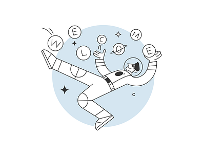 Welcome character for @12kosmonavtov 2022 astronaut character character design cosmic creative agency design flat illustration illustration space vector