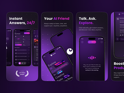App Store Screenshot - AI Chatbot Mobile App ai ai app ai chatbot ai voice assistant app app preview app store visuals apple store google play ios mobile play store playstore screenshot product design screenshot