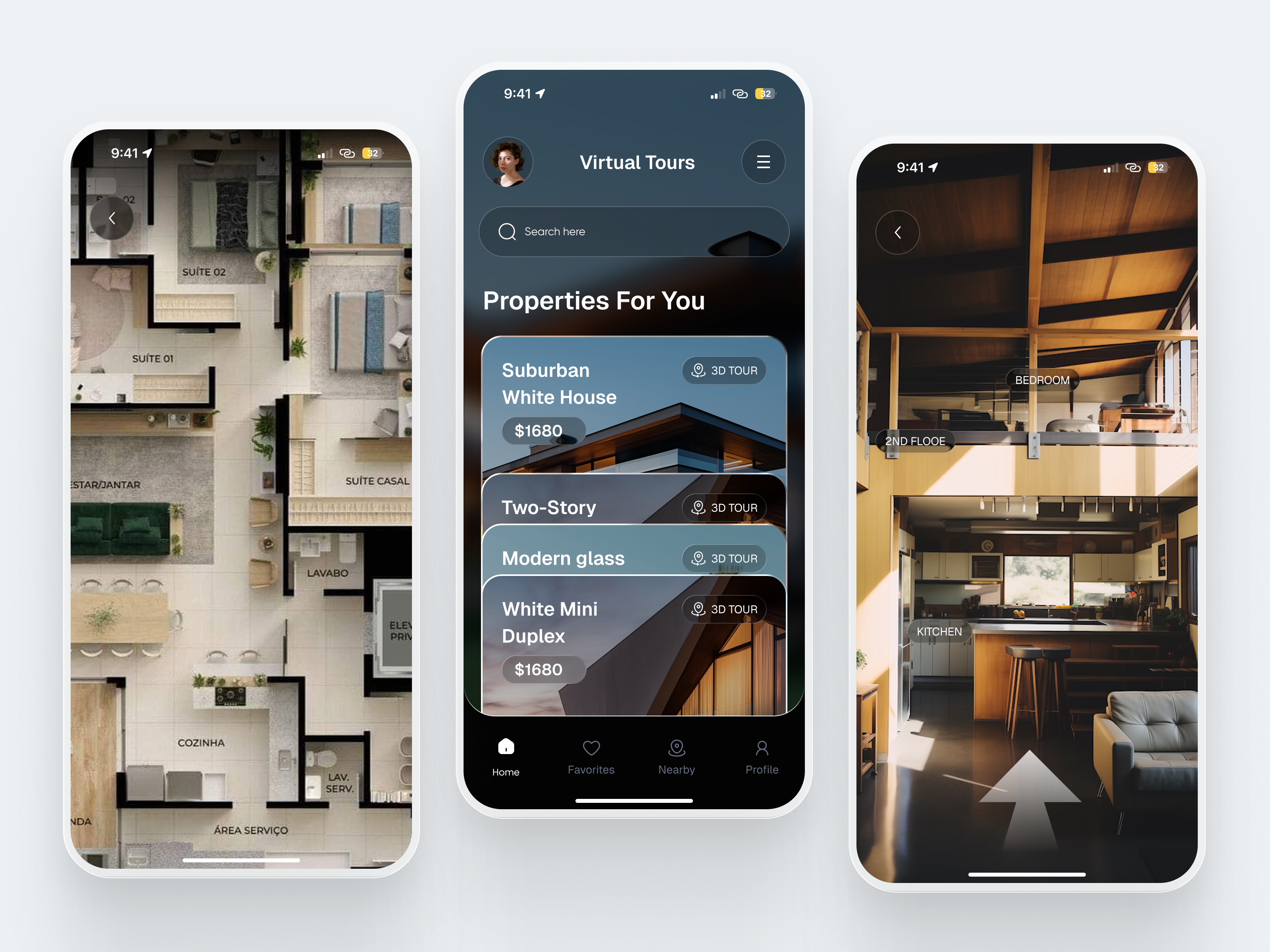 Property Discovery App – Virtual Tours Made Simple app concept app design app designer app ui creativeagency design mobile app modern real estate app real estate app designer tredny ui uiux uiuxdesign ux visual design