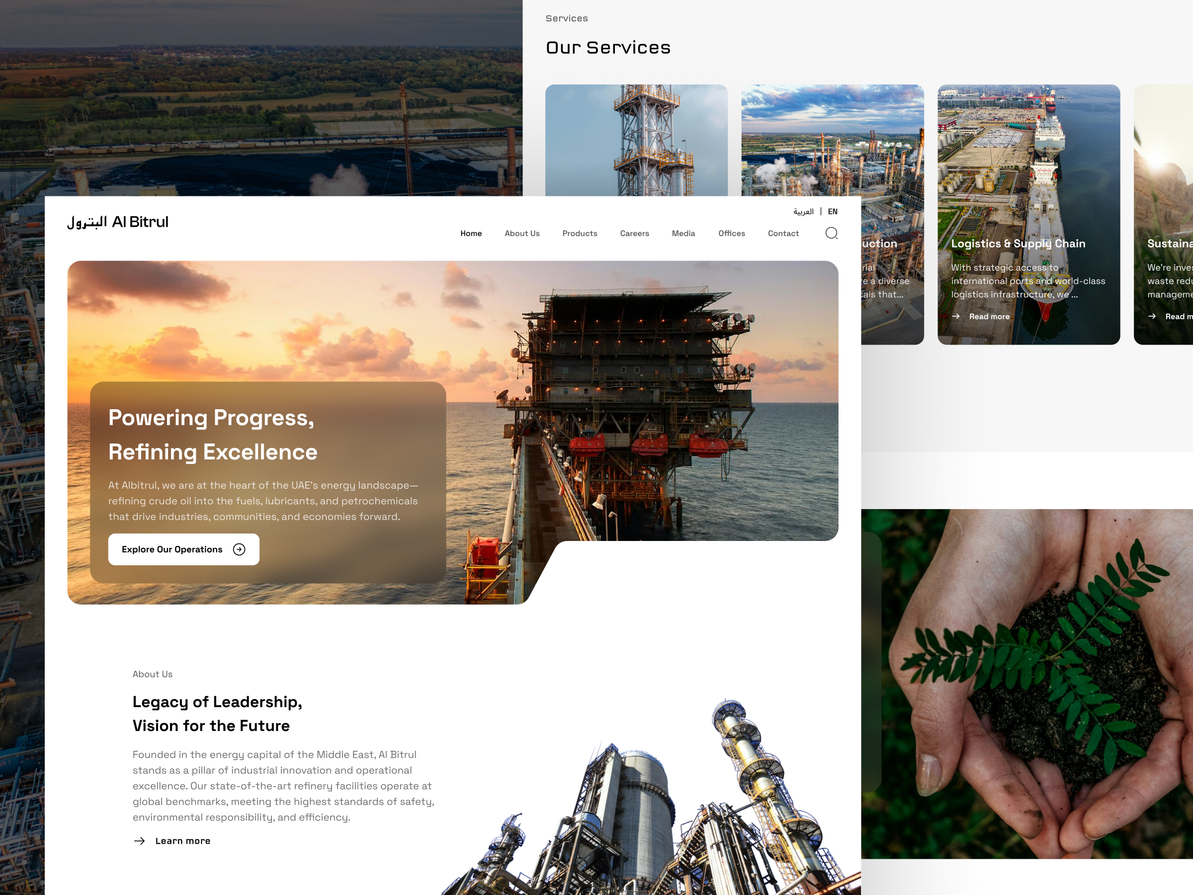 Al Bitrul Petroleum Website Design gas graphic design landing page light middle east oil petroleum simple ui ux website