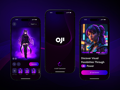 OJI – AI Artificial Intelligence Avatar & Art Generator ai ai app ai app design ai avatar ai bot ai image generated app chat gpt mobile app mobile application technology ui