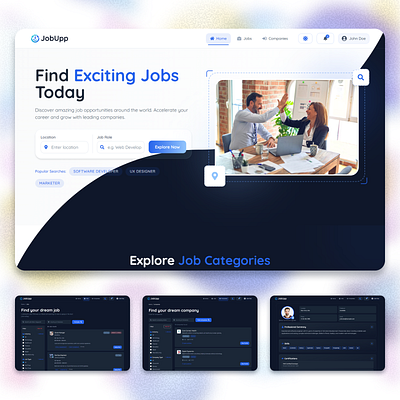 Job Board & Recruitment UI Exploration branding cleanui design graphic design jobboarddesign jobportal jobupp logo productdesign reactjs recruitmentui responsivedesign tailwindcss typography ui uidesign ux uxdesign webdesign webtemplates