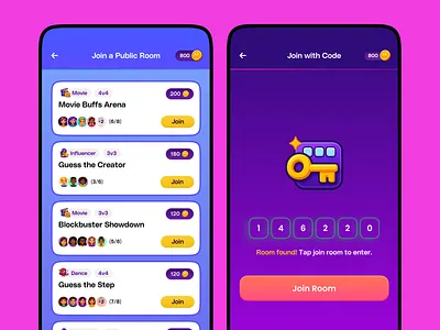 Word Game Lobby board game charades dumb charades dumbcharades family game game design game menu gamification gradient guess word mobile multiplayer game party game play with friends product design puzzle game room ui ux