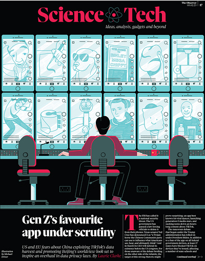 The Observer - how the west has turned on gen Z’s favourite app colour data privacy design editorial illustration illustration print tiktok