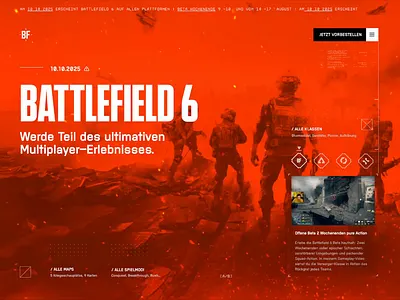 Battlefield 6 Hero Redesign – Fan Projekt Speedrun battlefield6 fanproject figmadesign gamedesign hero section onepage showcaseproject uiuxdesign webdesign webflowdesigner website