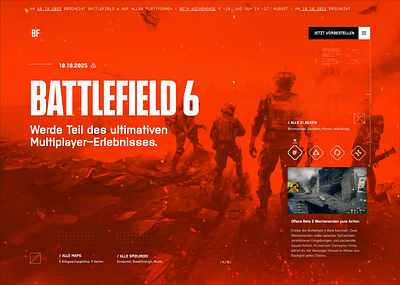Battlefield 6 Hero Redesign – Fan Projekt Speedrun battlefield6 fanproject figmadesign gamedesign hero section onepage showcaseproject uiuxdesign webdesign webflowdesigner website