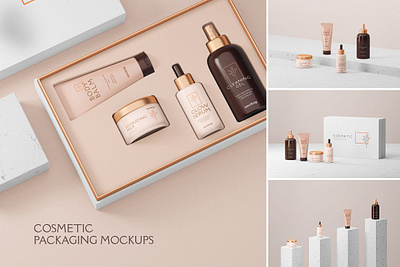 Cosmetic Packaging Mockups beauty bottle branding cosmetic cosmetic packaging mockups cosmetics cream design isolated medical mockup oil branding pack box packaging product pump cap template