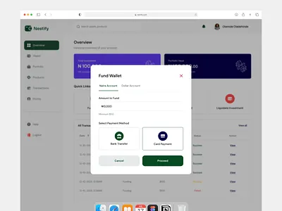 Nestify Investment Web App - Fund wallet with card app design finance finance app finance web app fintech fintech website mobile app mobile responsiveness ui uiux ux web app web app design web design
