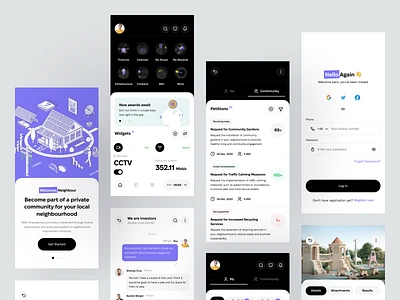 Neighbourhood App app design boro team community concept dashboard design dribbble interface inventory messanger minimal neighbourhood onboarding petitions smart city social ui ux