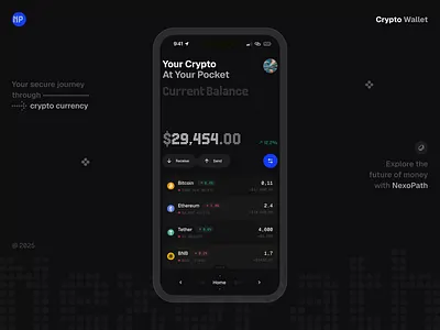 NexoPath - Crypto Wallet app bitcoin blockchain crypto crypto app crypto wallet cryptocurrency dark mode design digital wallet exchange finance fintech app mobile mobile app popular ui uiux wallet web3