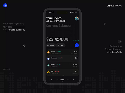 NexoPath - Crypto Wallet app bitcoin blockchain crypto crypto app crypto wallet cryptocurrency dark mode design digital wallet exchange finance fintech app mobile mobile app popular ui uiux wallet web3