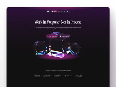 flowlance: saas landing page branding clean cube dark design figma glass graphic design hero illustration landing page logo purple saas serif ui ux website