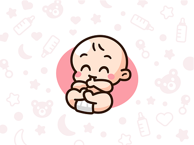 Baby Logo baby branding cartoon character childcare cute family flat funny illustration kawaii logo mascot maternity newborn outline pattern pink sweet vector